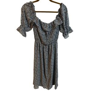 Papermoon Blue Floral Drop Waist Maxi Dress With Peasant Sleeves